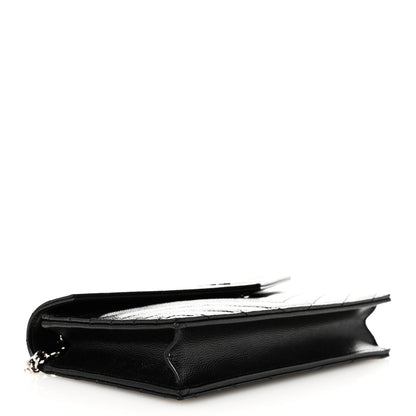 Saint Laurent Grain De Poudre Matelasse Chevron Monogram Envelope Chain Wallet Black 4 of 9