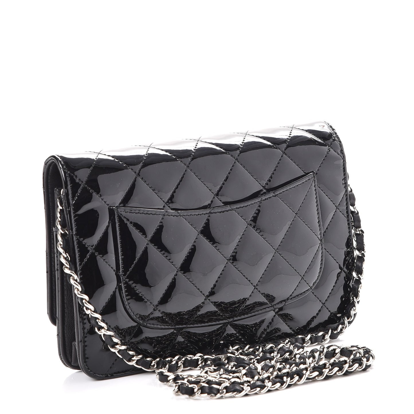 Patent Quilted Wallet On Chain WOC Black