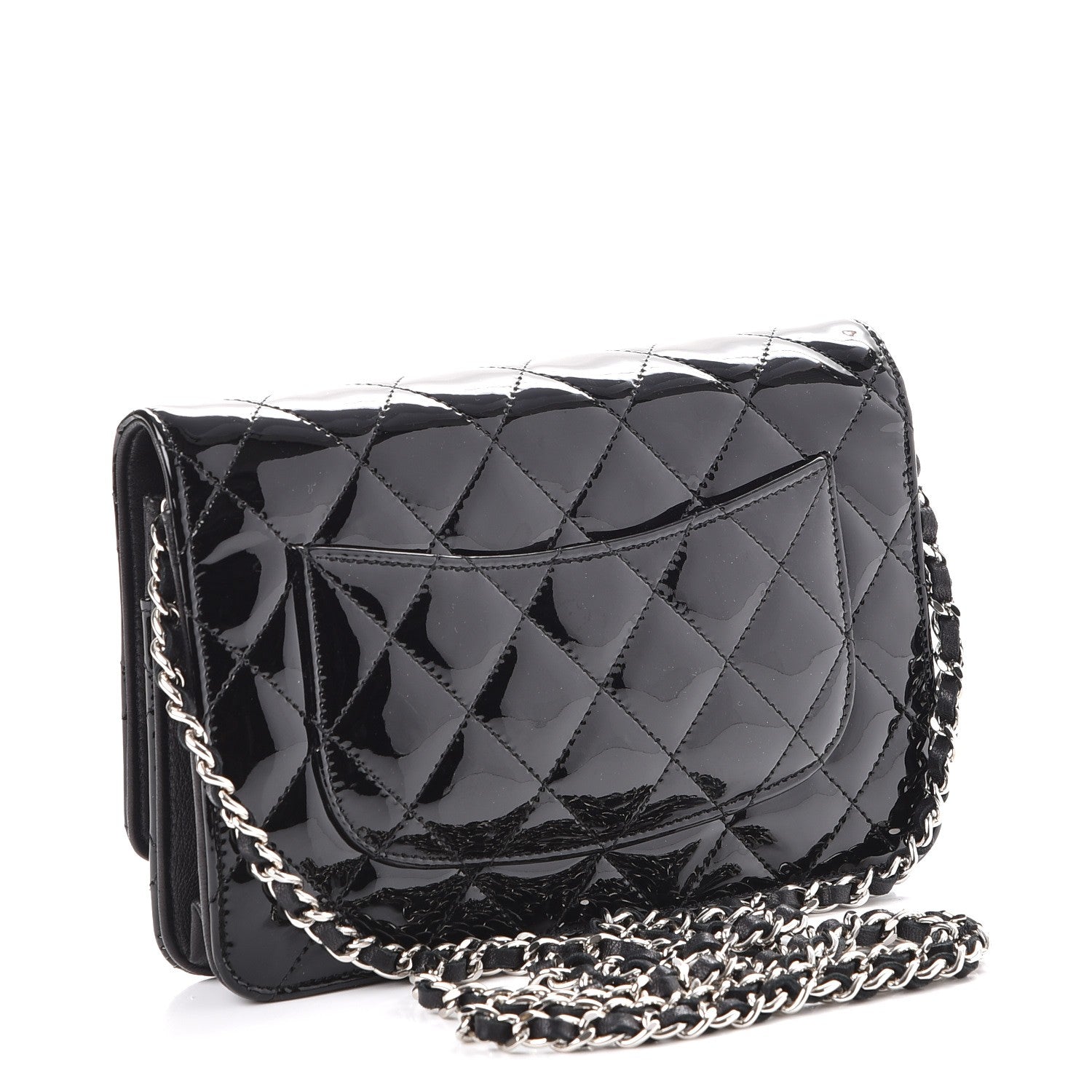Chanel Patent Quilted Wallet On Chain WOC Black 3 of 8