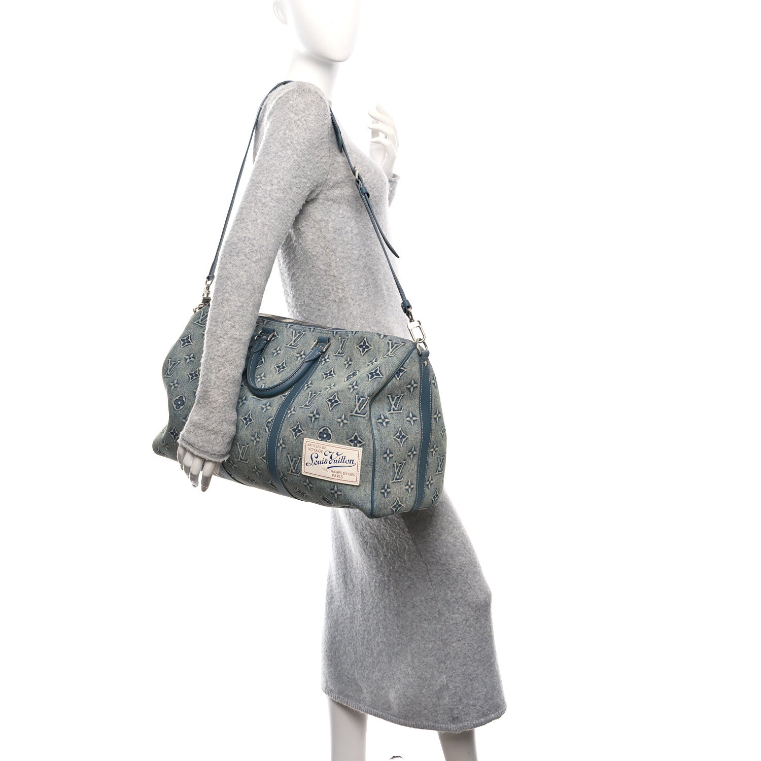 Louis Vuitton Monogram Washed Denim Keepall Bandouliere 50 Blue 2 of 10