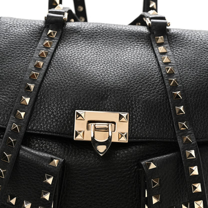 Valentino Garavani Pebbled Calfskin Rockstud Double Pocket Backpack Black 13 of 17