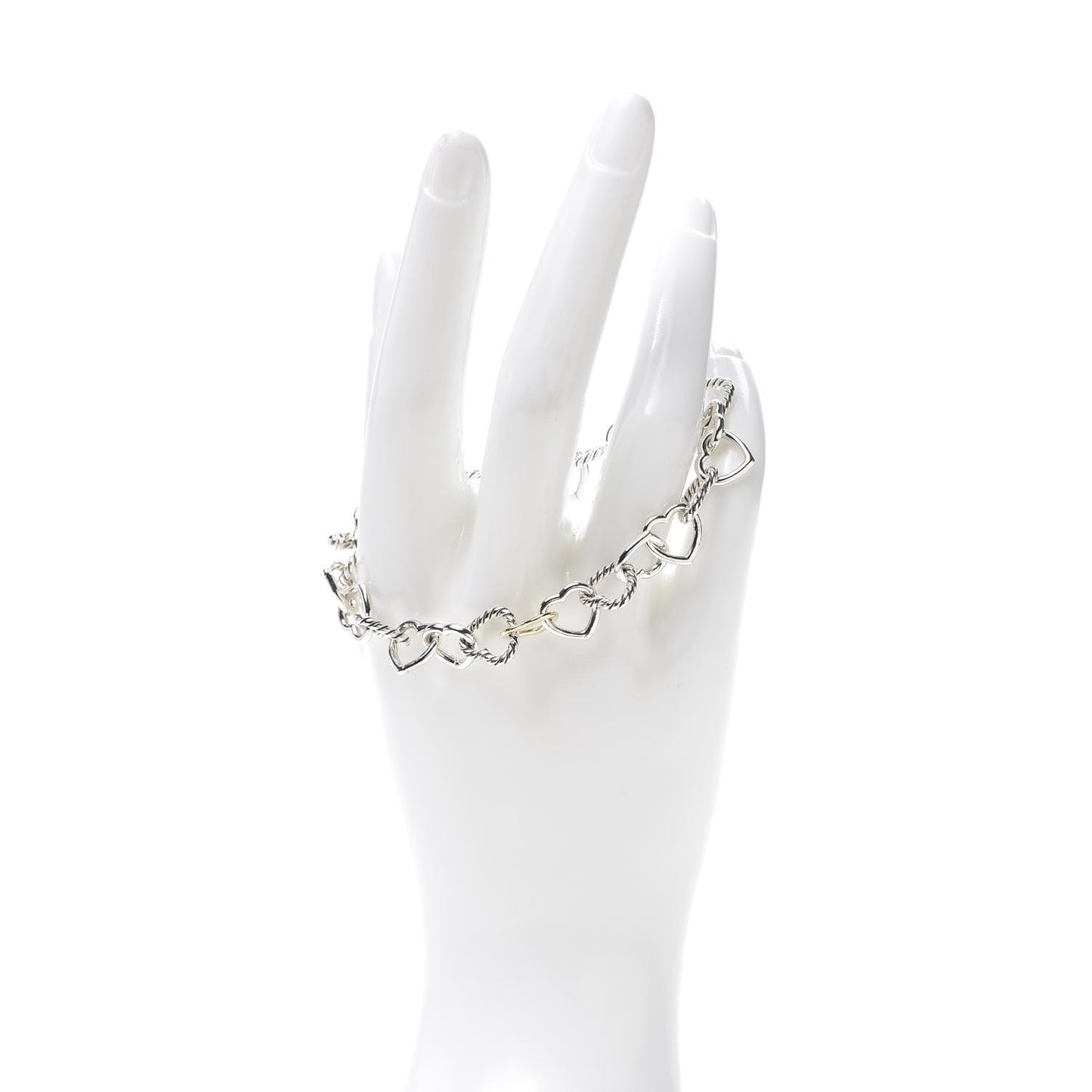 Sterling Silver 18K Yellow Gold Cable Heart Link Bracelet