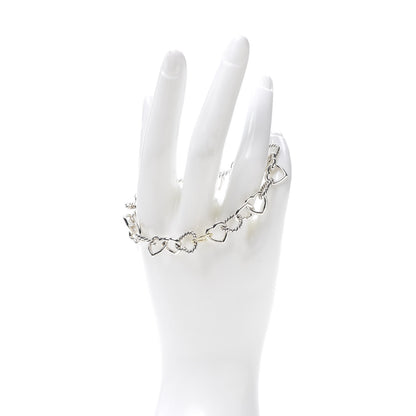 David Yurman Sterling Silver 18K Yellow Gold Cable Heart Link Bracelet 2 of 5