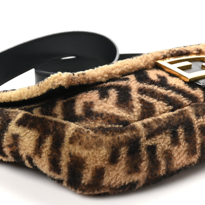 Fendi Shearling Vitello Dolce Macro FF 1974 Large Baguette Tobacco Black 9 of 10