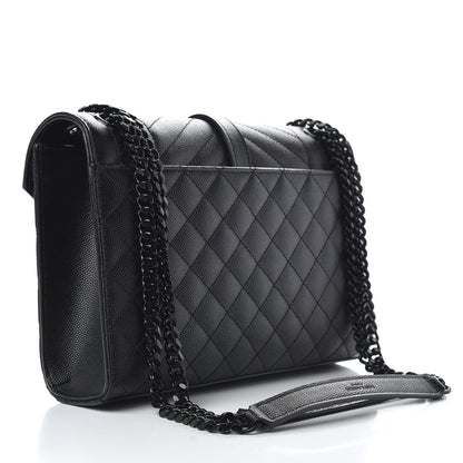 Saint Laurent Grain De Poudre Textured Mixed Matelasse Triquilt Medium Monogram Satchel Black 3 of 10