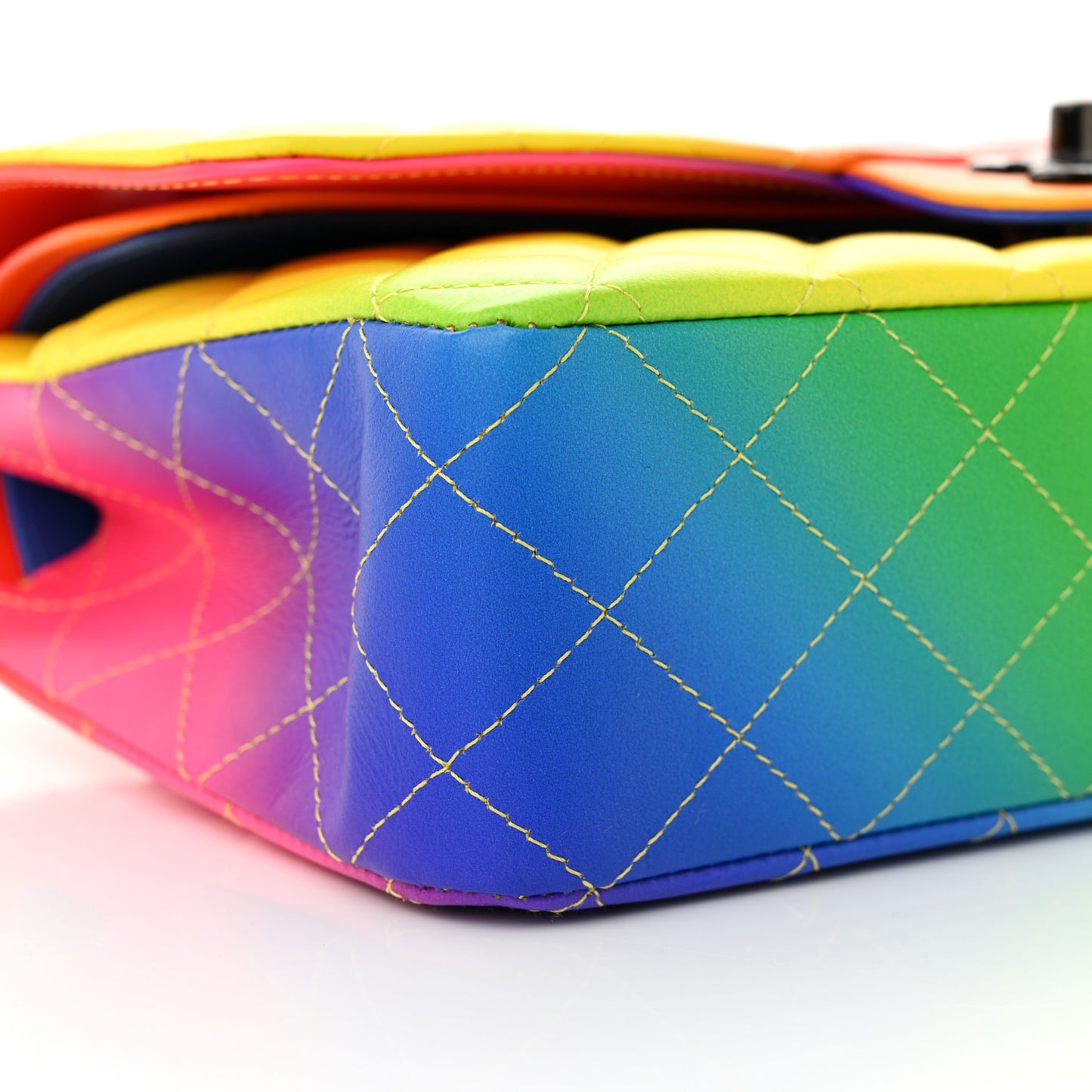 Calfskin Quilted Medium Rainbow Double Flap Multicolor