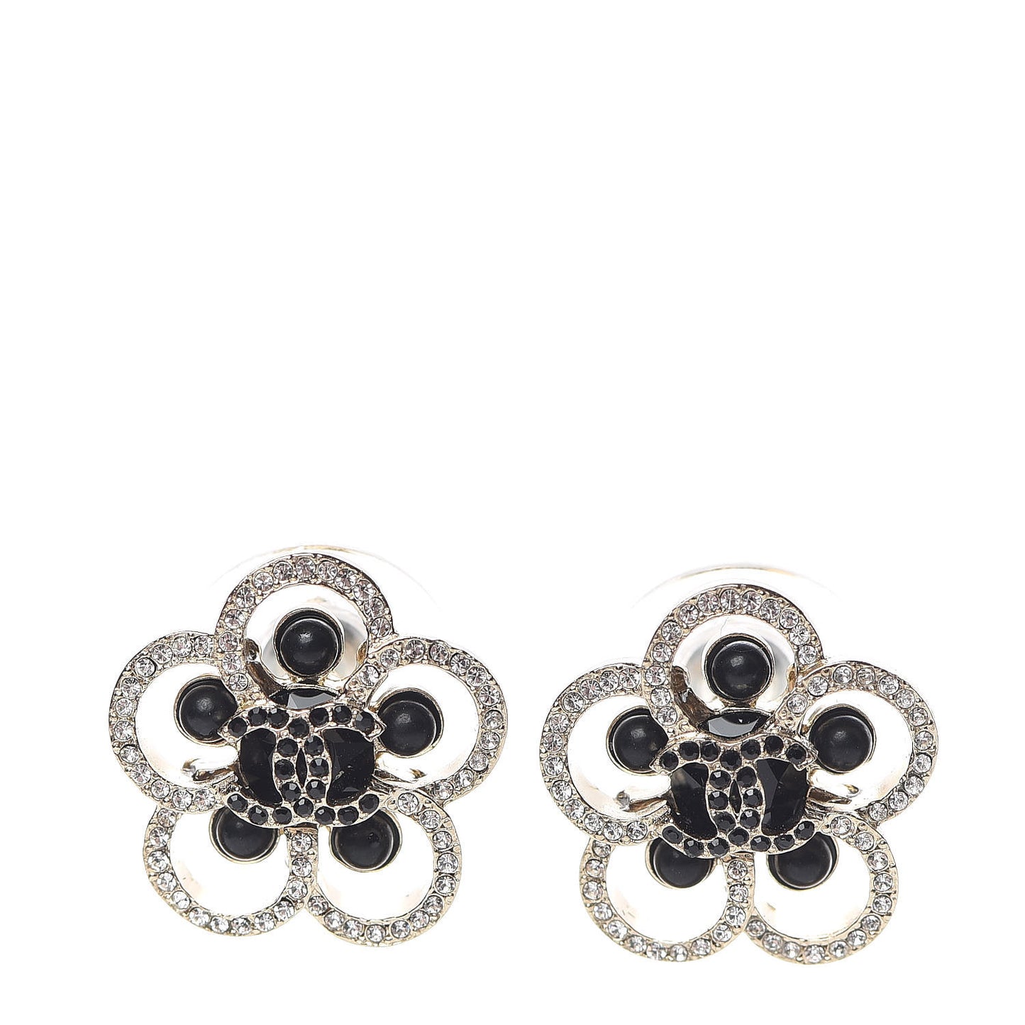 Crystal CC Camellia Earrings Black Gold