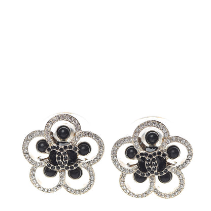 Chanel Crystal CC Camellia Earrings Black Gold 1 of 5