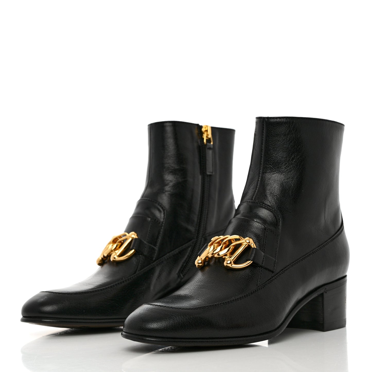 Goatskin Kitten Chain Horsebit Ankle Boots 37 Black
