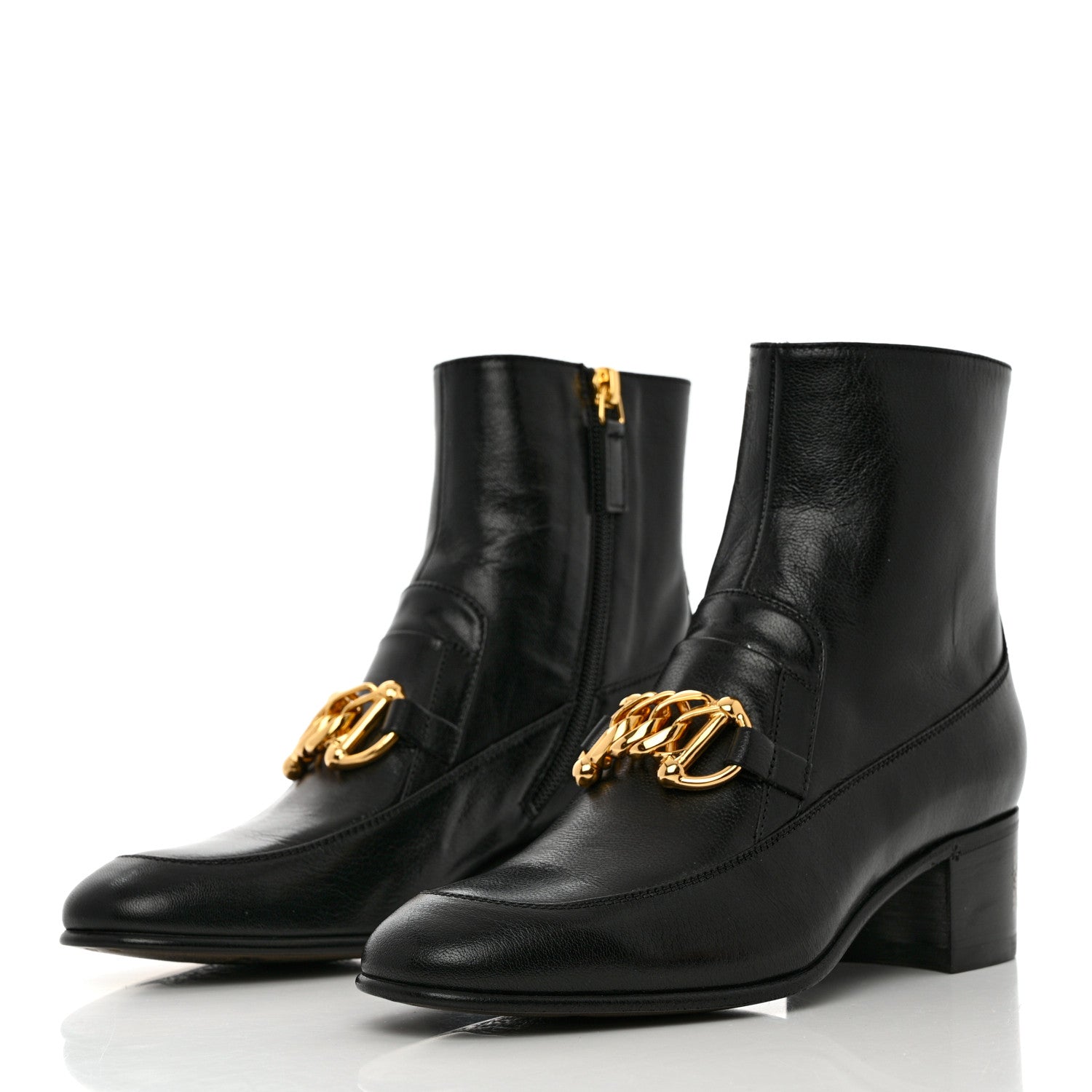 Gucci Goatskin Kitten Chain Horsebit Ankle Boots 37 Black 3 of 15