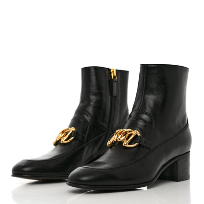 Gucci Goatskin Kitten Chain Horsebit Ankle Boots 37 Black 3 of 15
