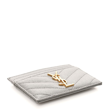 Saint Laurent Grain De Poudre Matelasse Chevron Monogram Credit Card Case Earth 4 of 8