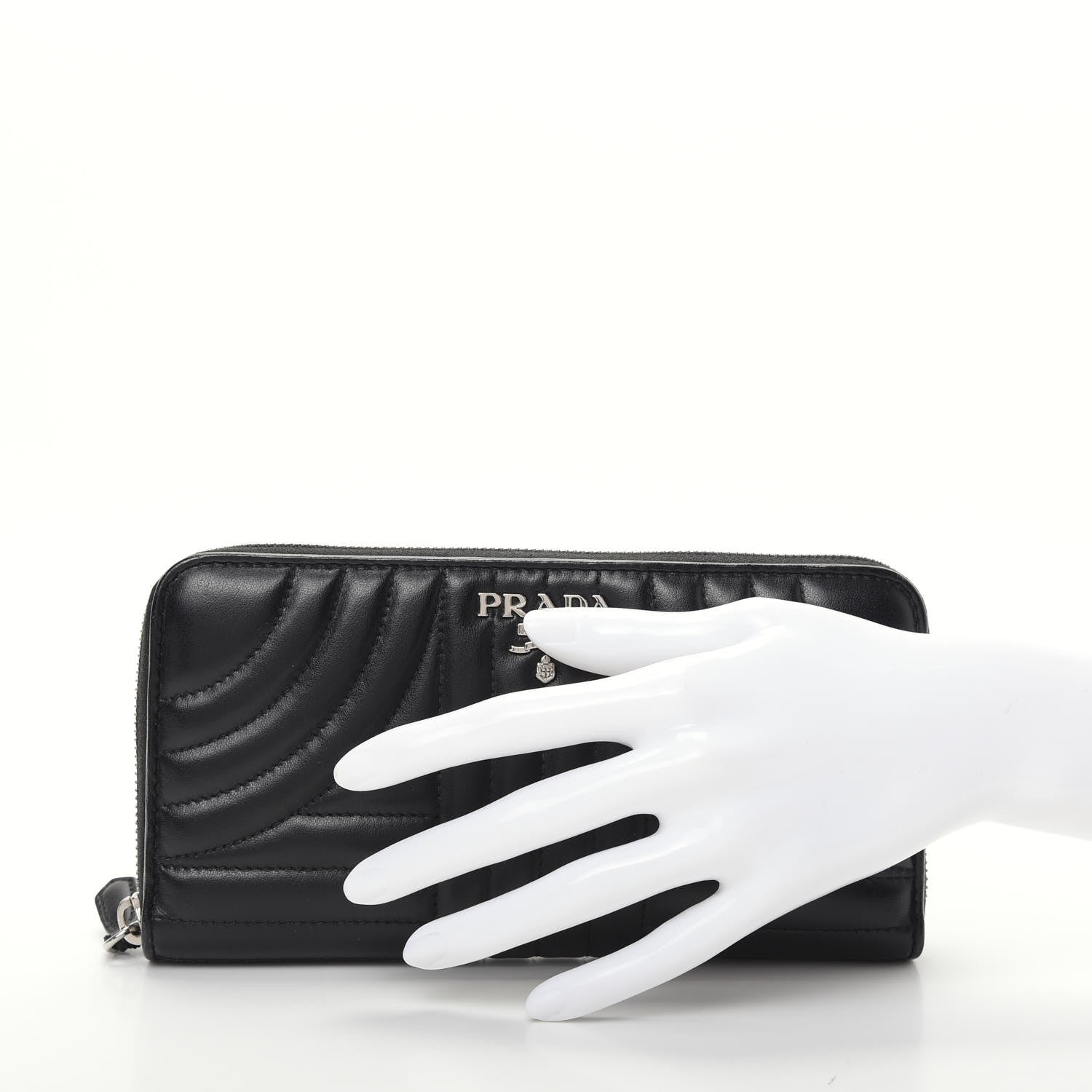 Prada Soft Calfskin Diagramme Zip Around Wallet Black 2 of 7