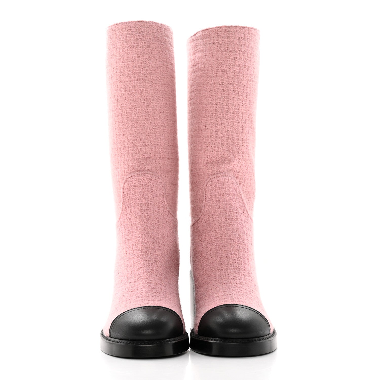 Chanel Wool Tweed Calfskin Cap Toe High Boots 39.5 Light Pink Black 2 of 11