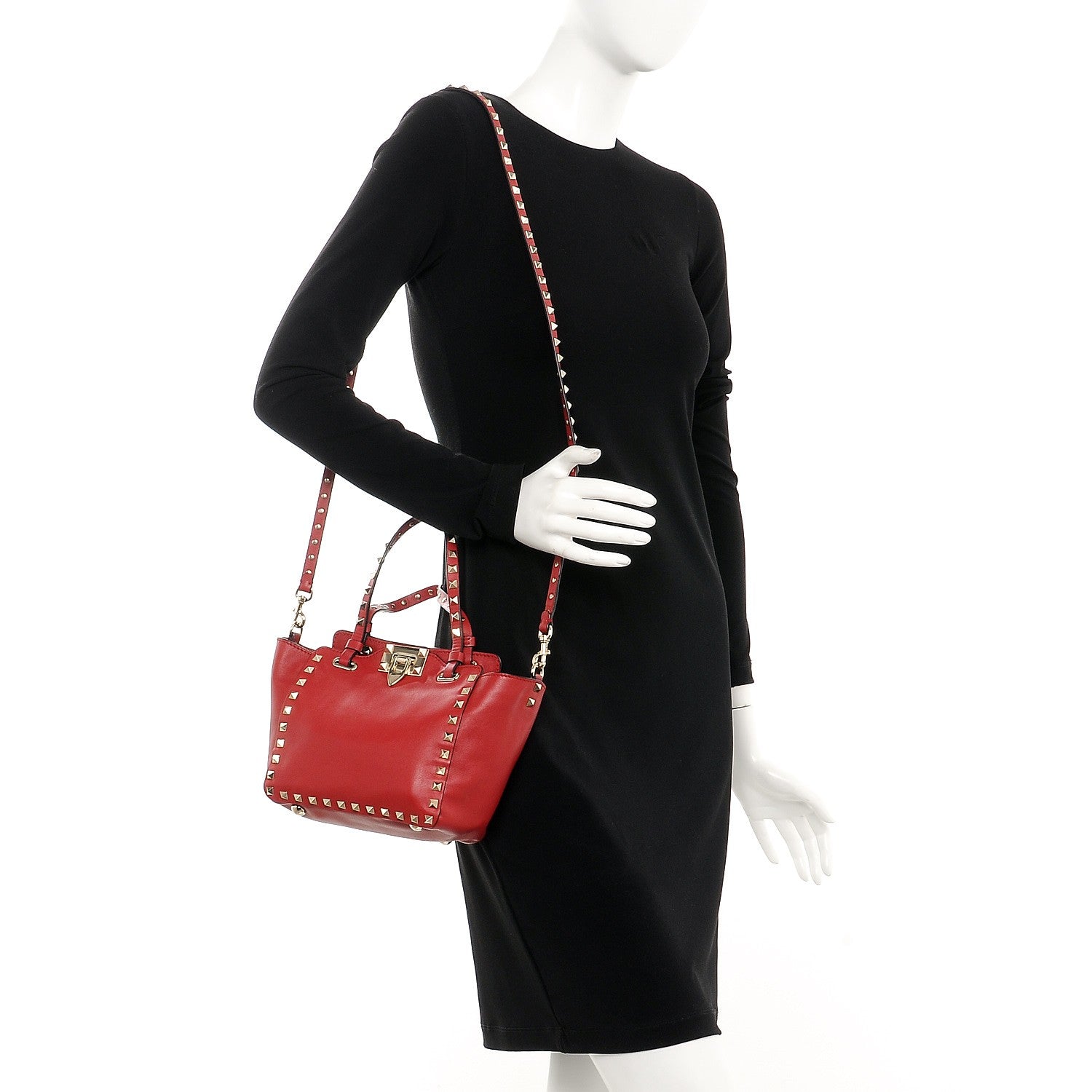 Valentino Garavani Vitello Mini Rockstud Tote Red 2 of 8