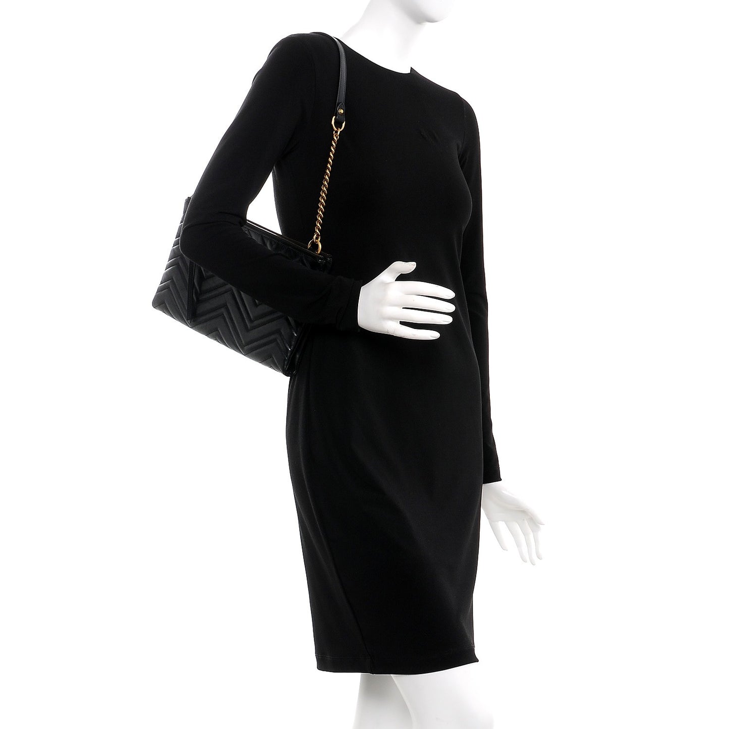 Calfskin Matelasse GG Marmont Double Zip Chain Bag Black