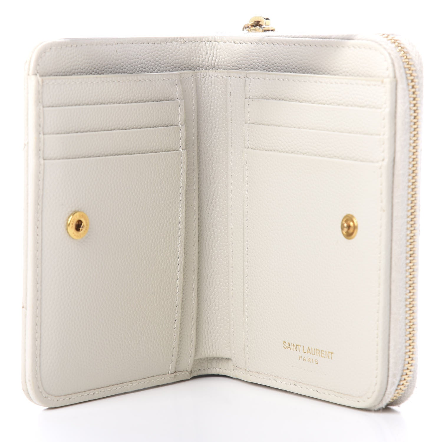 Saint Laurent Grain De Poudre Matelasse Chevron Monogram Compact Zip Around Wallet Crema Soft 5 of 10