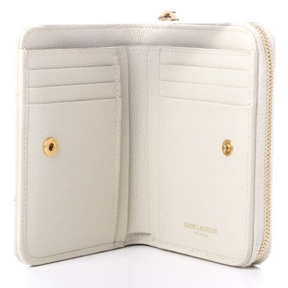 Saint Laurent Grain De Poudre Matelasse Chevron Monogram Compact Zip Around Wallet Crema Soft 5 of 10
