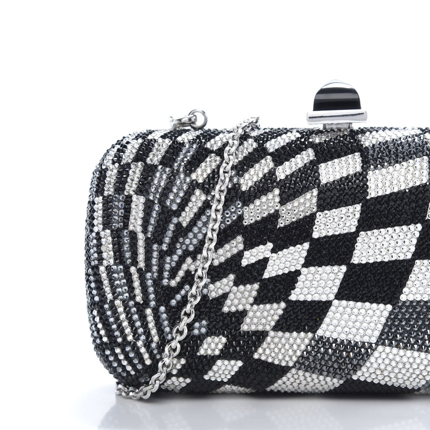 Swarovski Crystal Checkered New Soap Dish Miniaudiere Clutch Black Silver