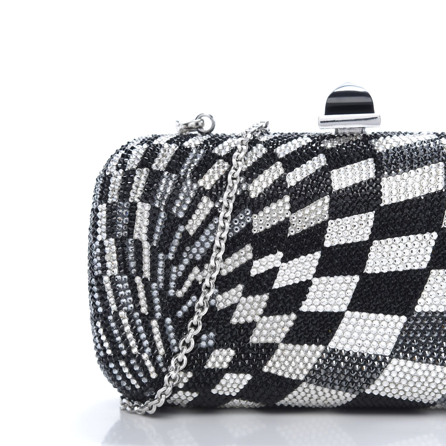 Judith Leiber Swarovski Crystal Checkered New Soap Dish Miniaudiere Clutch Black Silver 12 of 13