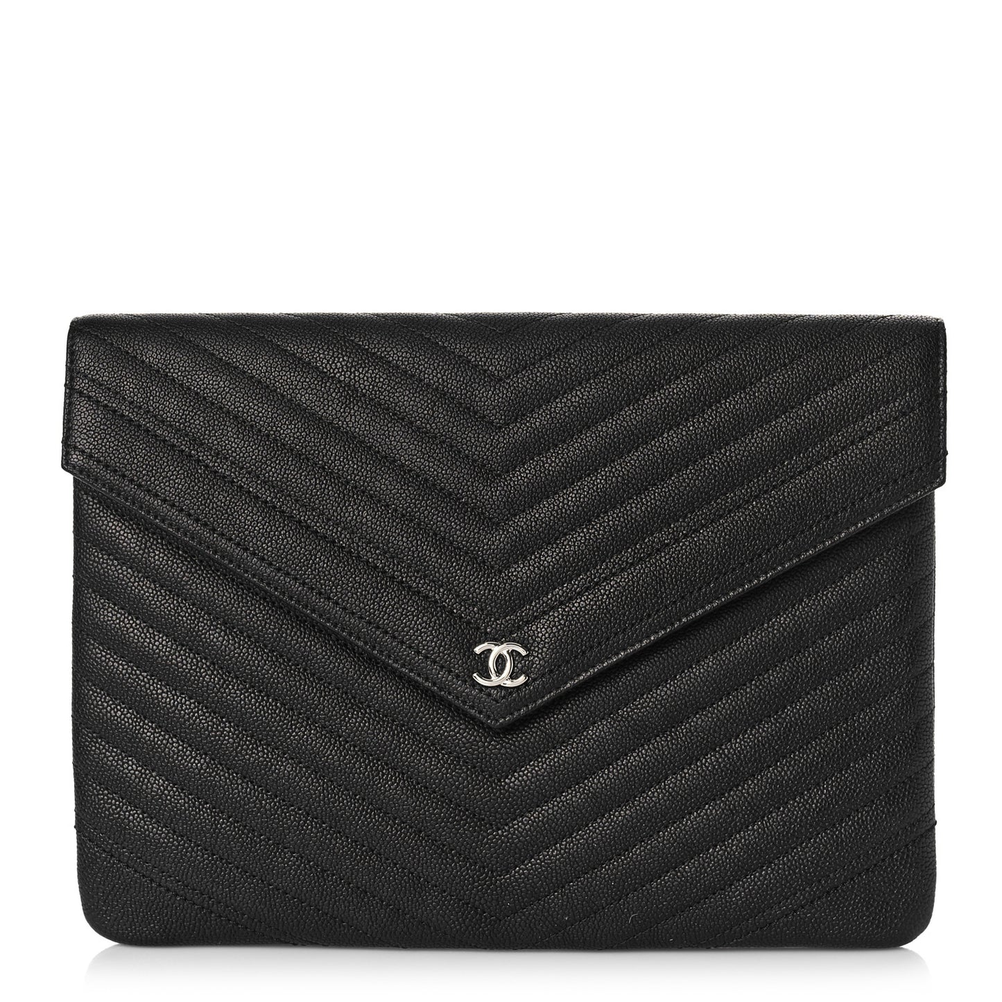 Calfskin Chevron Quilted Small Envelope Clutch Black