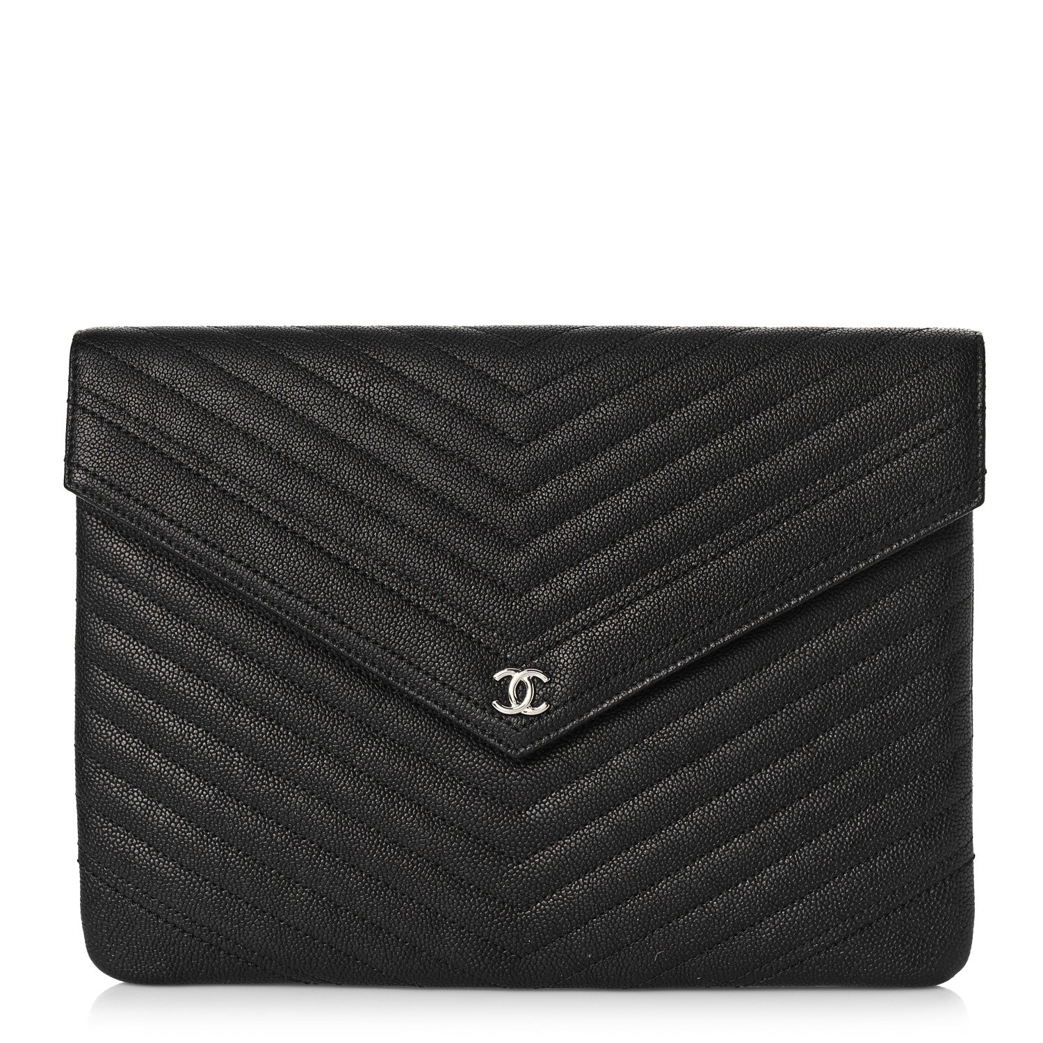 Chanel Calfskin Chevron Quilted Small Envelope Clutch Black 1 of 10
