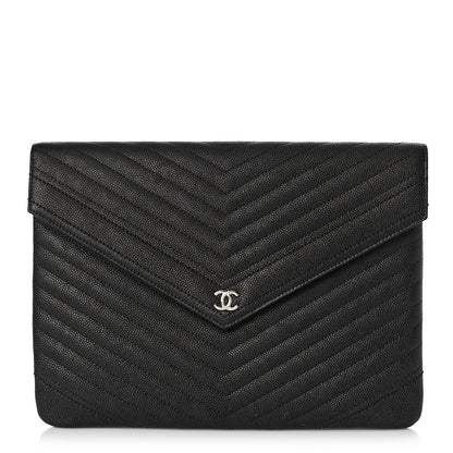 Chanel Calfskin Chevron Quilted Small Envelope Clutch Black 1 of 10