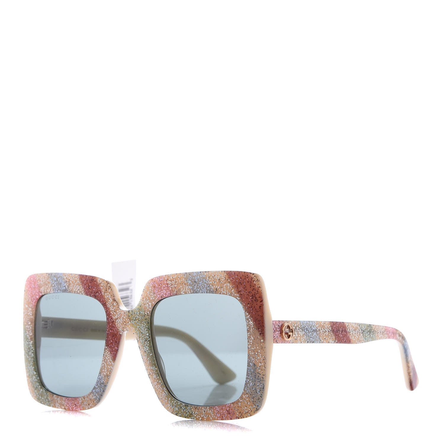 Gucci Square Frame Stripe Glitter GG0328S Sunglasses Ivory Multicolor 1 of 8