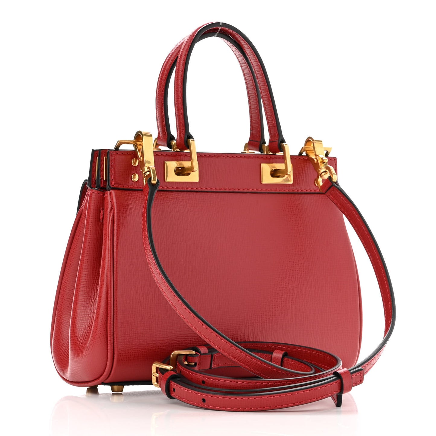 Grainy Calfskin Mini Rockstud Alcove Top-Handle Bag Rouge Pur