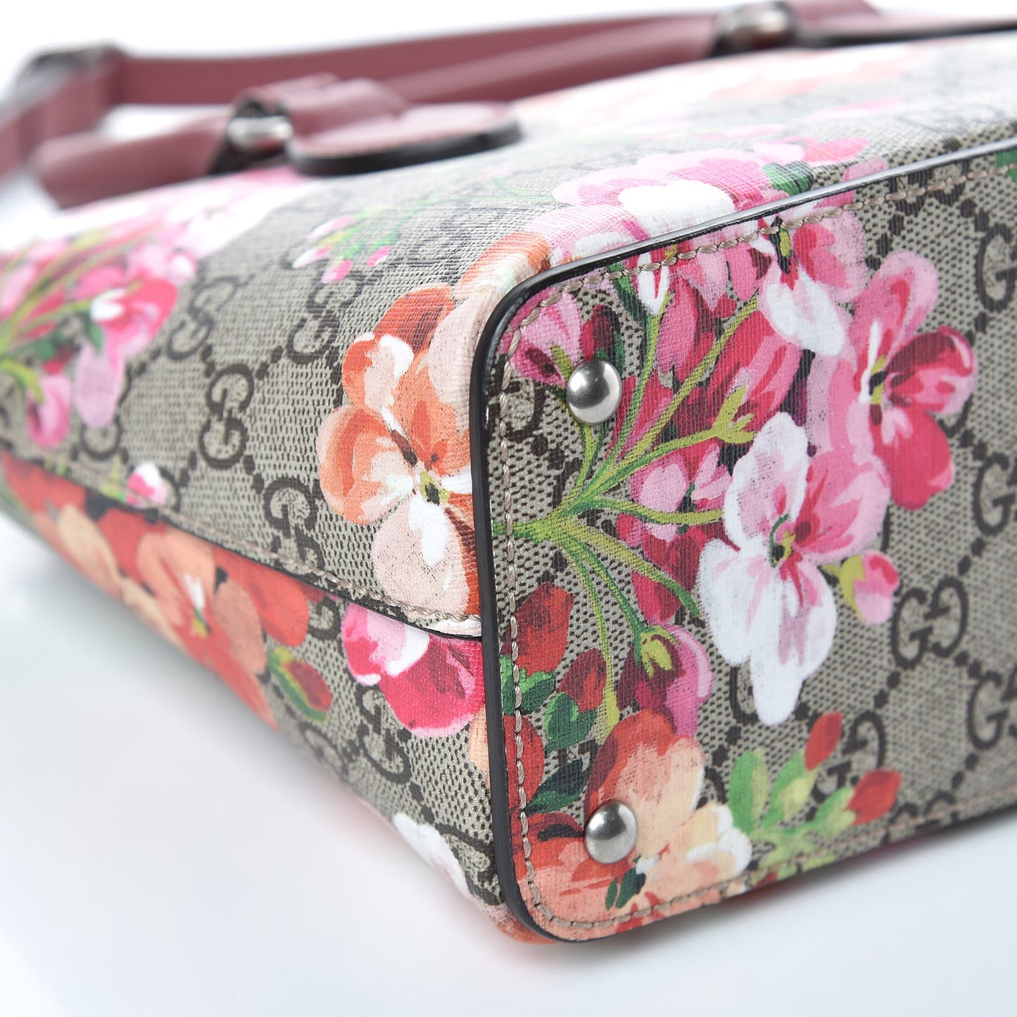 GG Supreme Monogram Blooms Mini Zip Top Tote Beige Multicolor Dry Rose