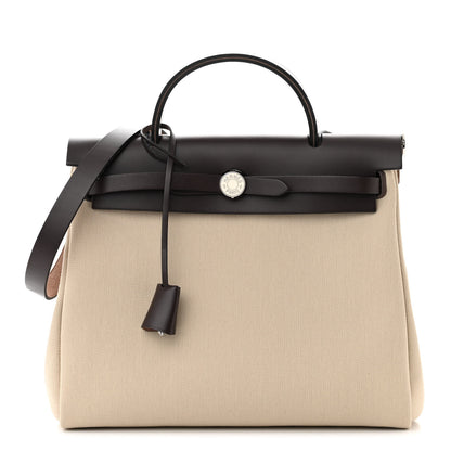 Hermes Military Toile Vache Hunter Herbag Zip Retourne 31 PM Beton 1 of 12