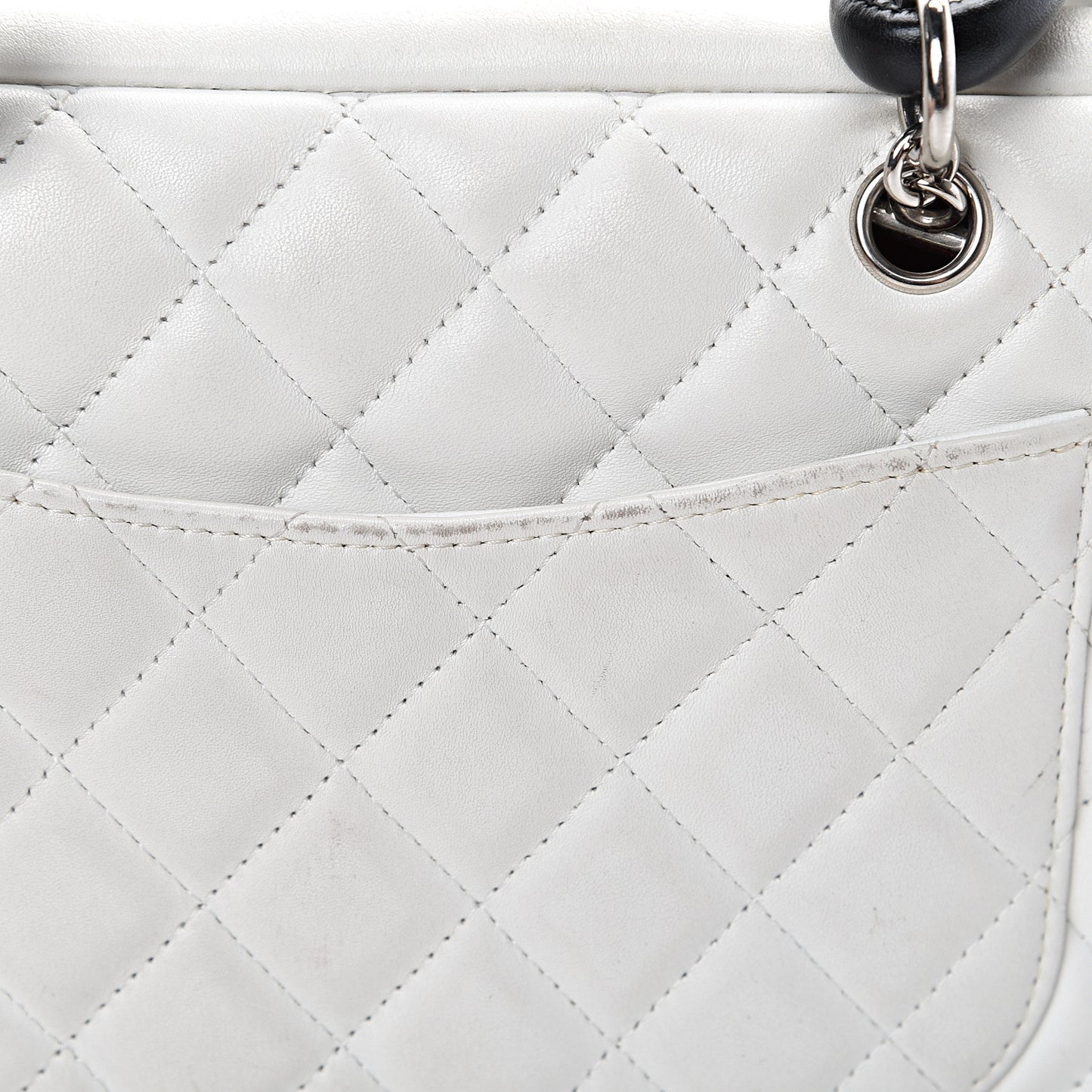 Calfskin Quilted Large Cambon Bowler White Black