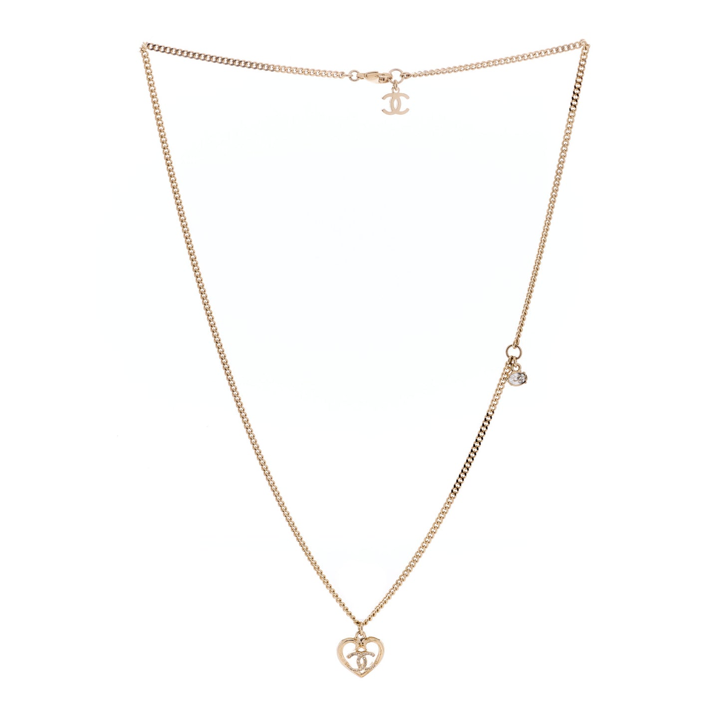 Metal Crystal CC Logo Heart Necklace Gold