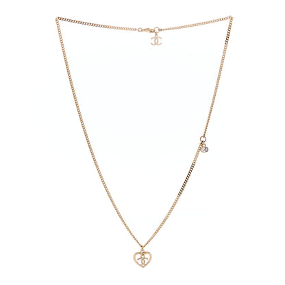 Chanel Metal Crystal CC Logo Heart Necklace Gold 2 of 3