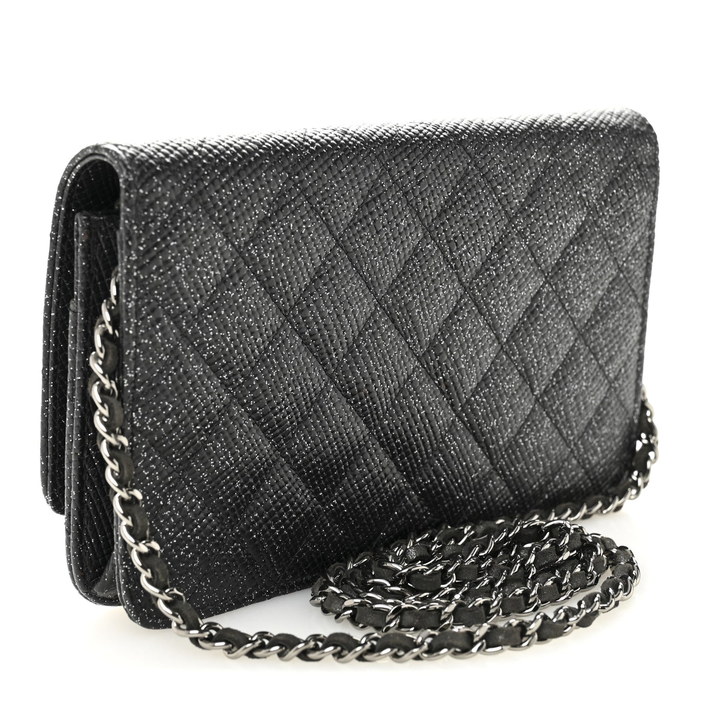Glitter Calfskin Quilted Wallet on Chain WOC Black