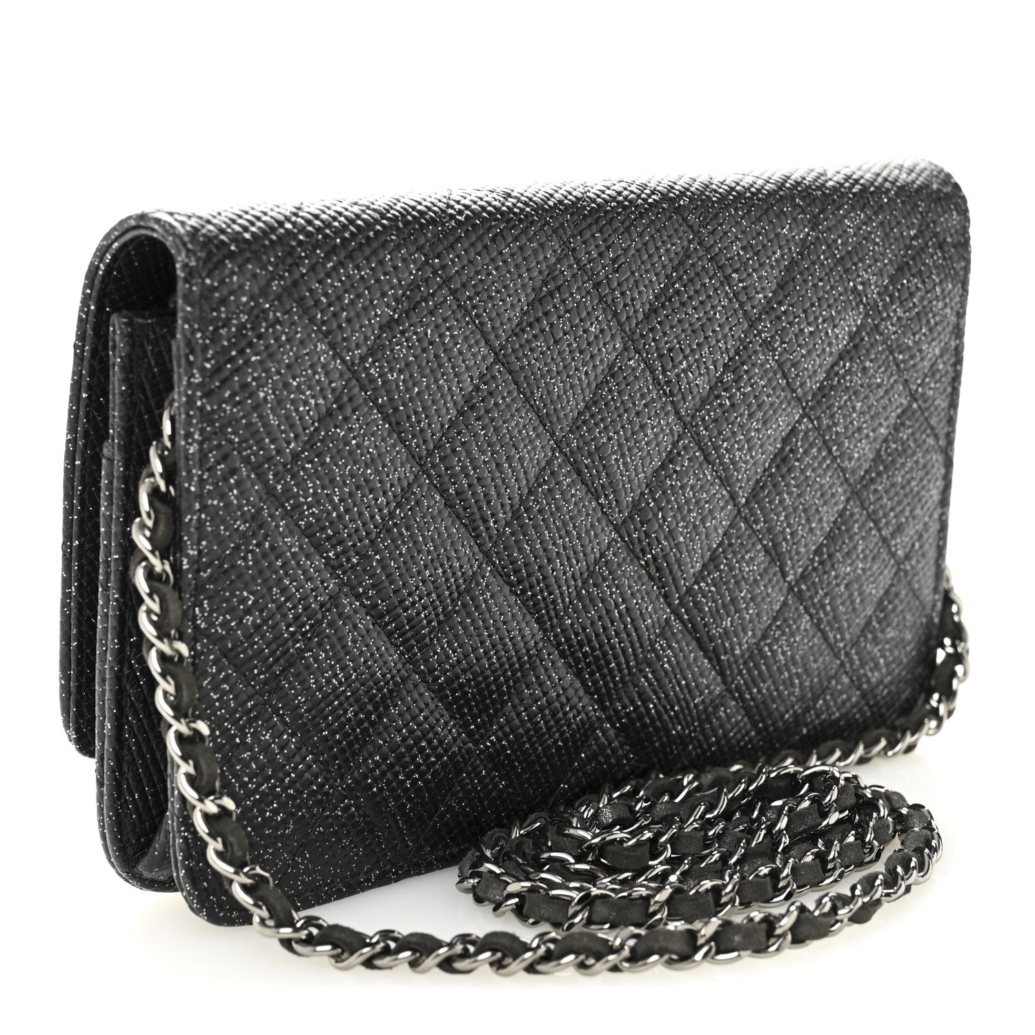 Chanel Glitter Calfskin Quilted Wallet on Chain WOC Black 3 of 12