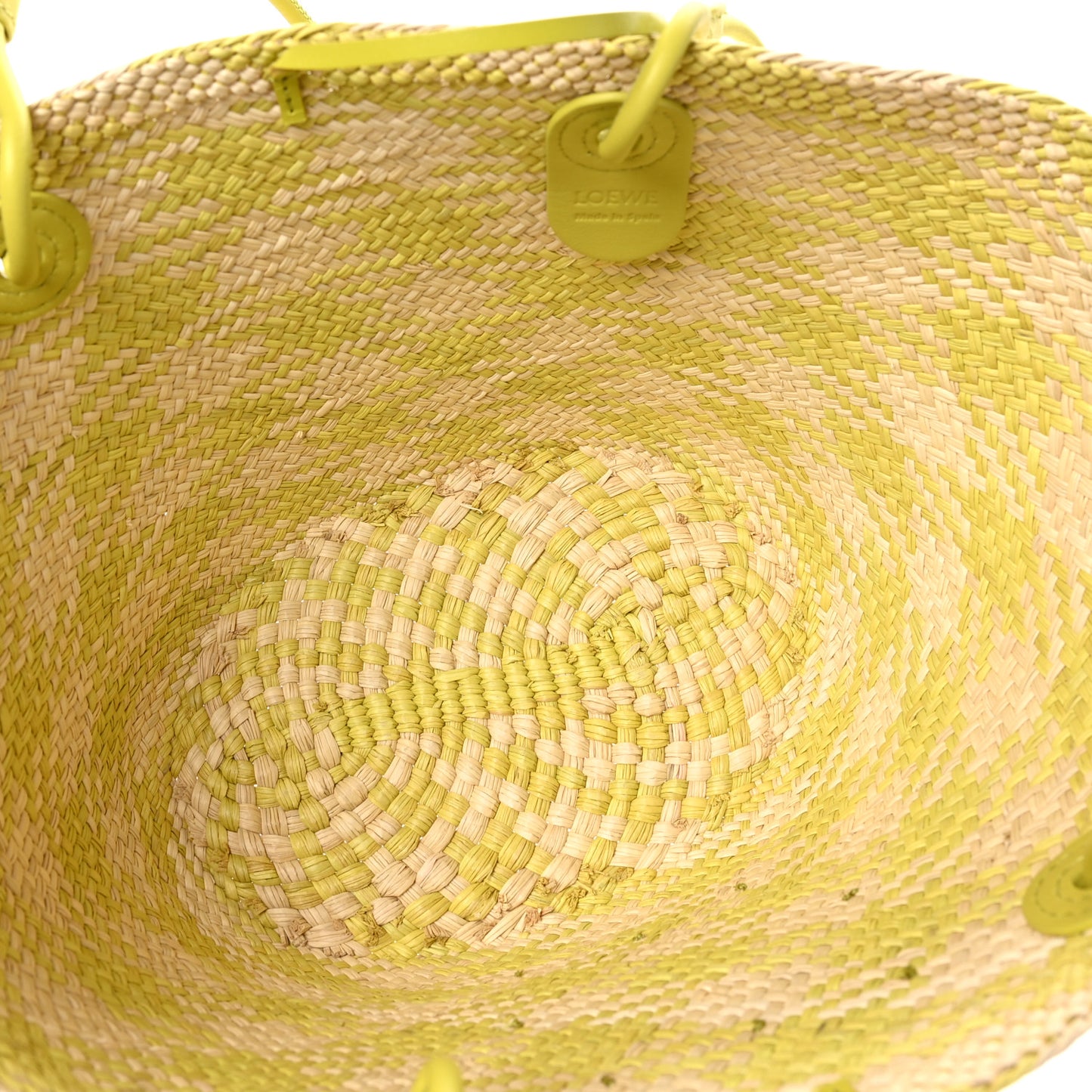 Calfskin Raffia Paulas Ibiza Small Anagram Basket Tote Bag Natural Lime Green