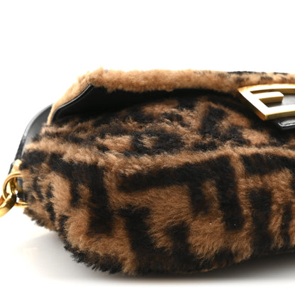 Fendi Shearling Vitello Dolce Macro FF 1974 Baguette Tobacco Black 8 of 9