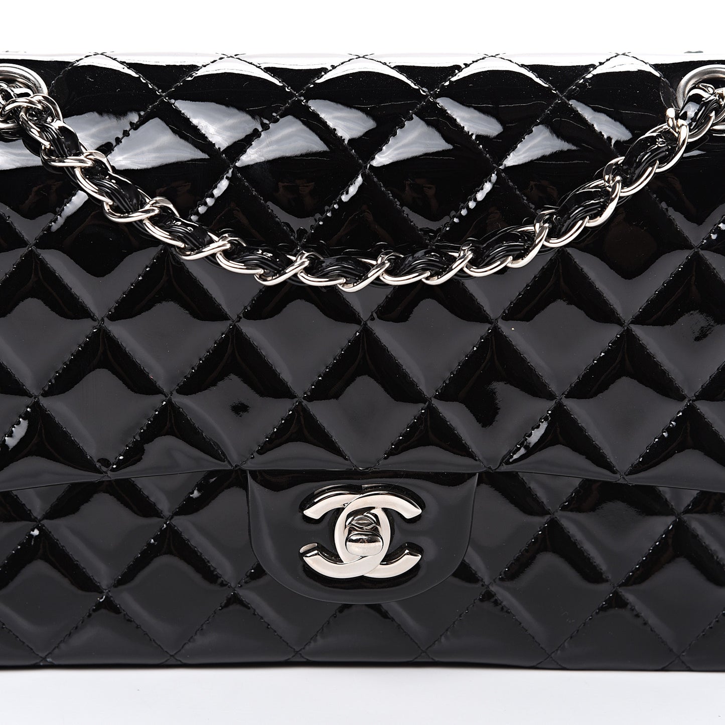 Patent Quilted Medium Double Flap Black