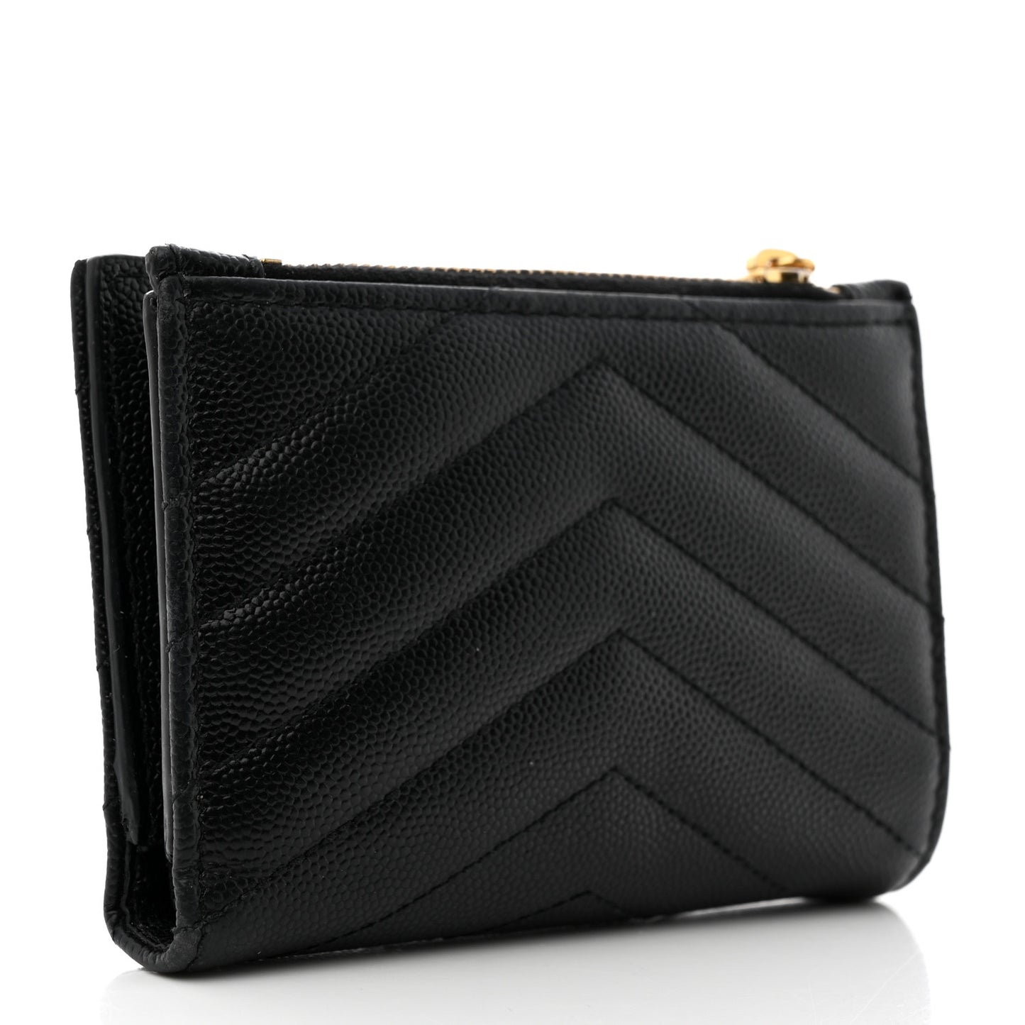 Grain De Poudre Matelasse Chevron Monogram Zipped Two-Part Wallet Black