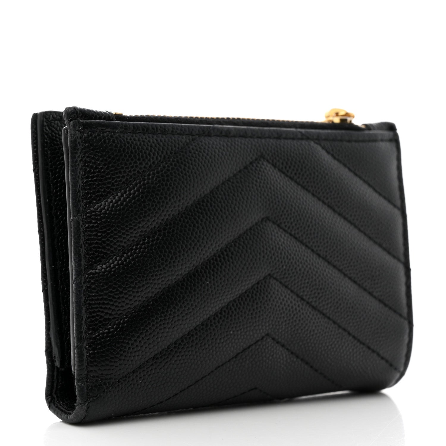 Saint Laurent Grain De Poudre Matelasse Chevron Monogram Zipped Two-Part Wallet Black 3 of 10