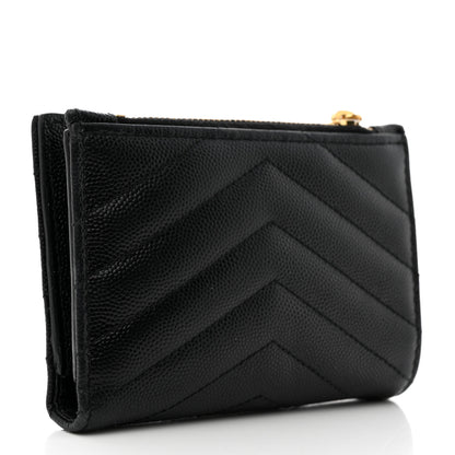 Saint Laurent Grain De Poudre Matelasse Chevron Monogram Zipped Two-Part Wallet Black 3 of 10