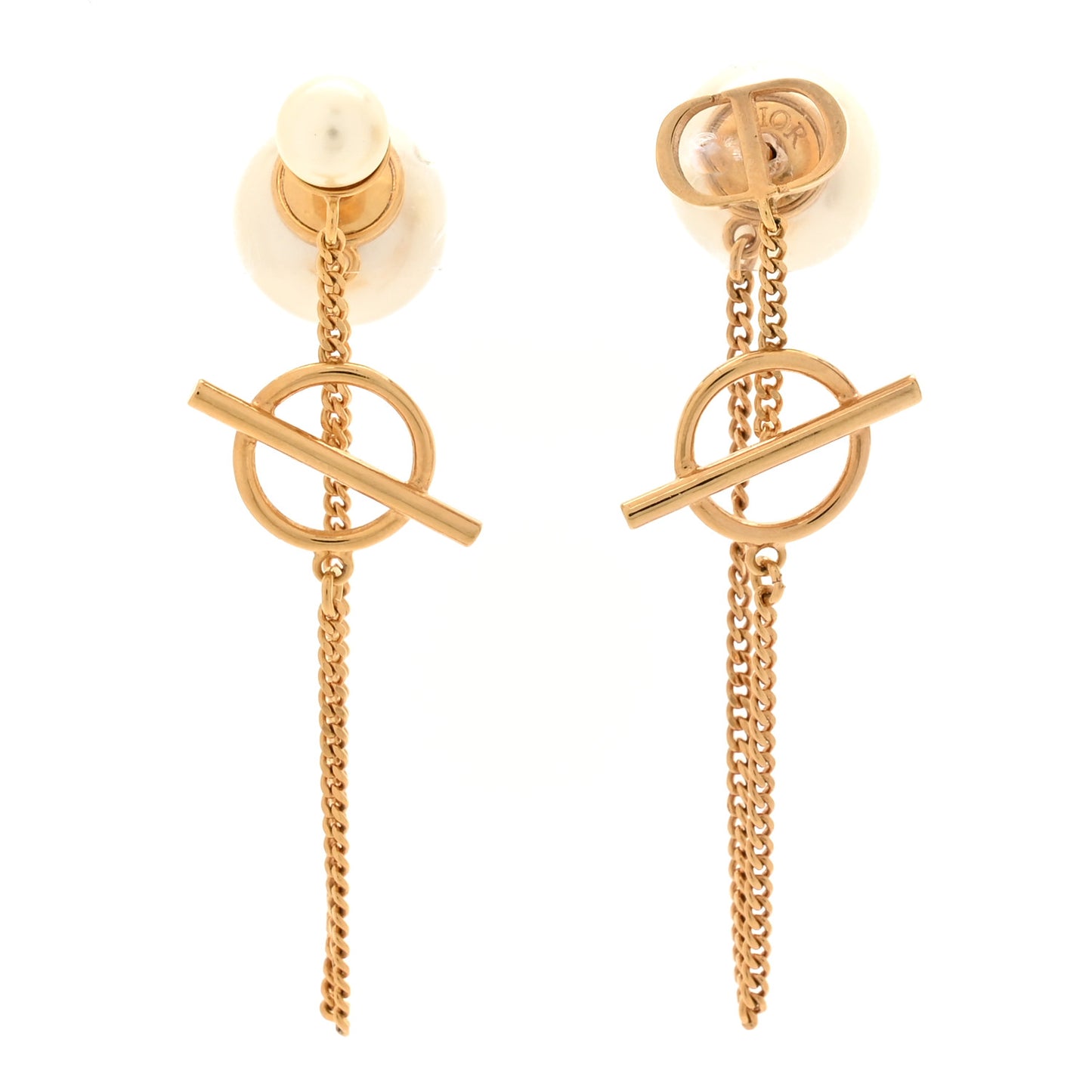 Pearl CD Chain Drop Earrings Gold