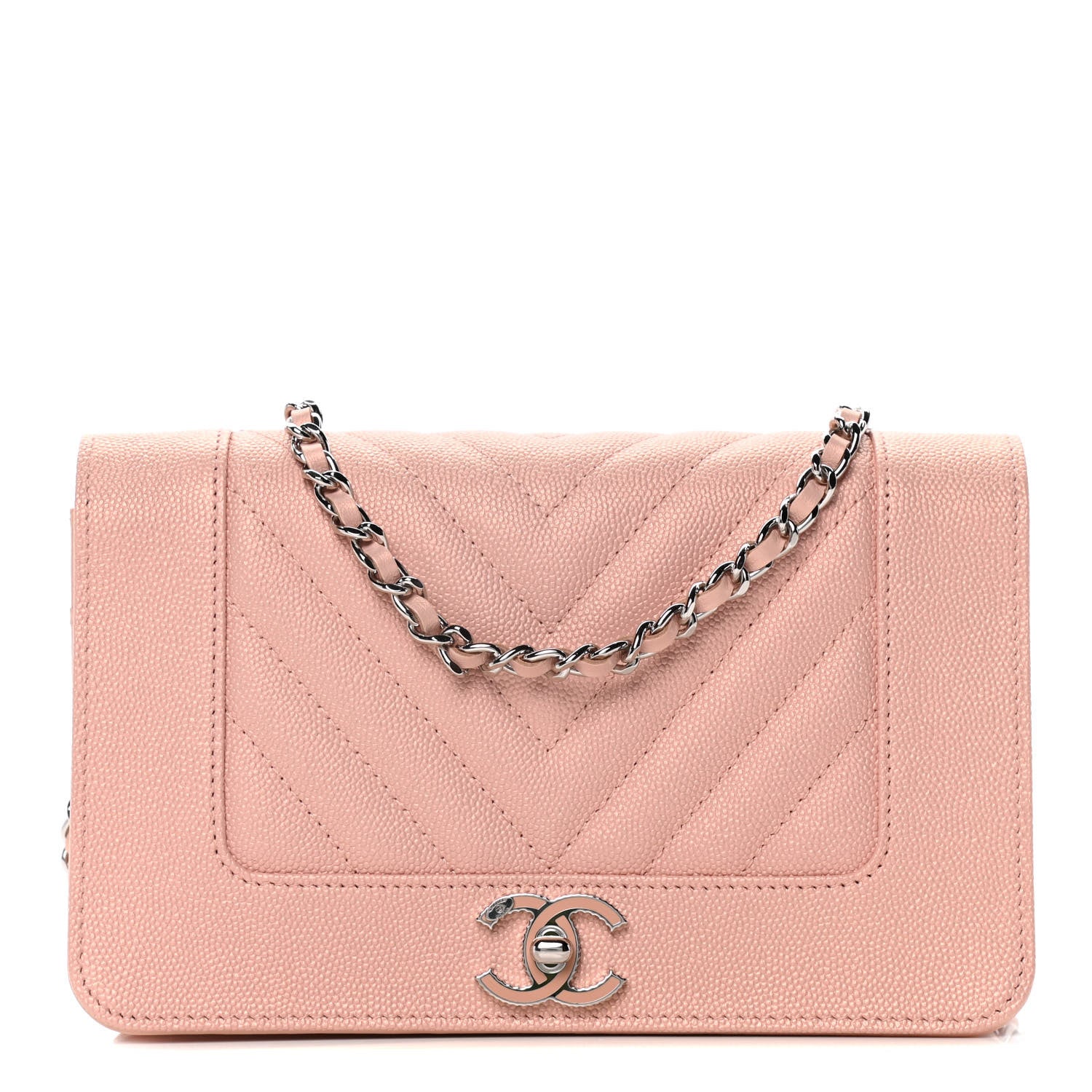 Chanel Metallic Caviar Quilted Vintage Mademoiselle Wallet On Chain WOC Light Pink 1 of 13