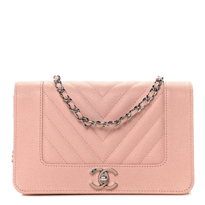 Chanel Metallic Caviar Quilted Vintage Mademoiselle Wallet On Chain WOC Light Pink 1 of 13