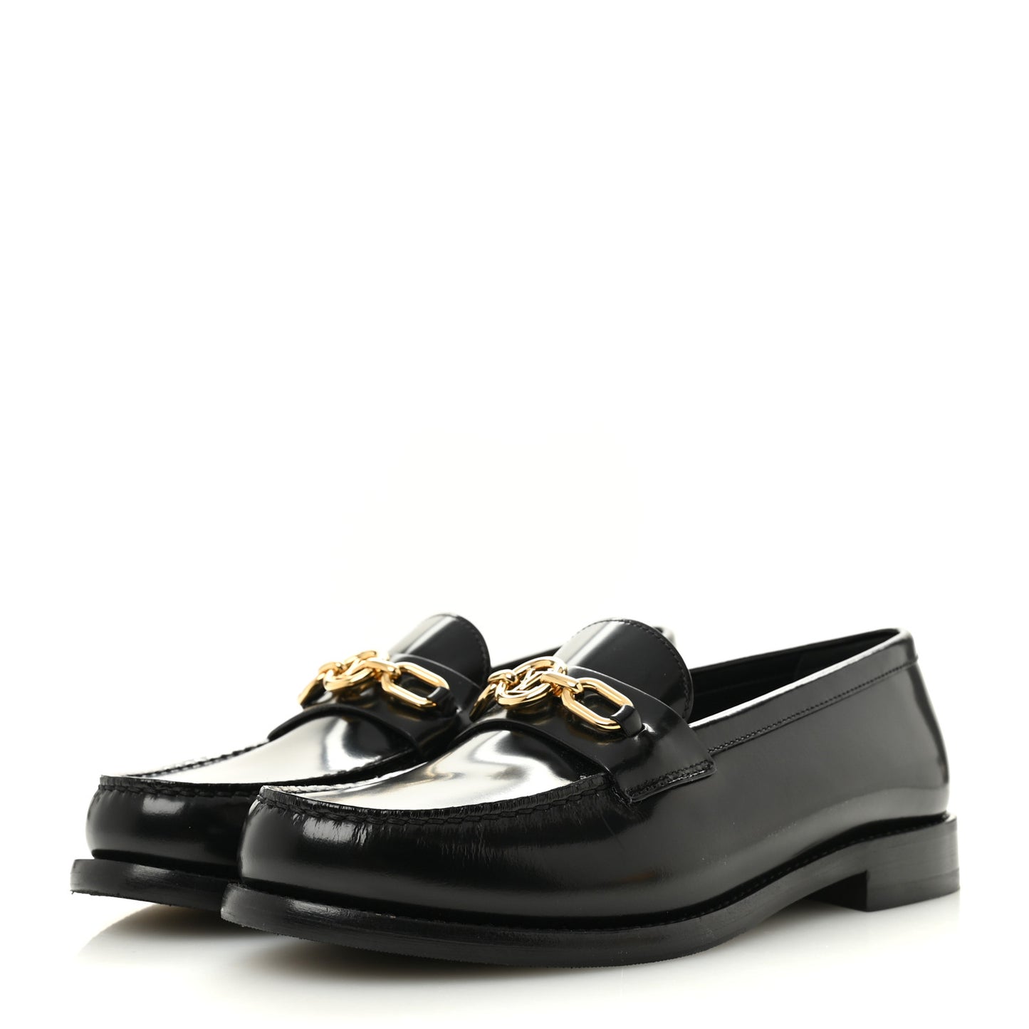 Glazed Calfskin Chess Flat Loafer 37.5 Black