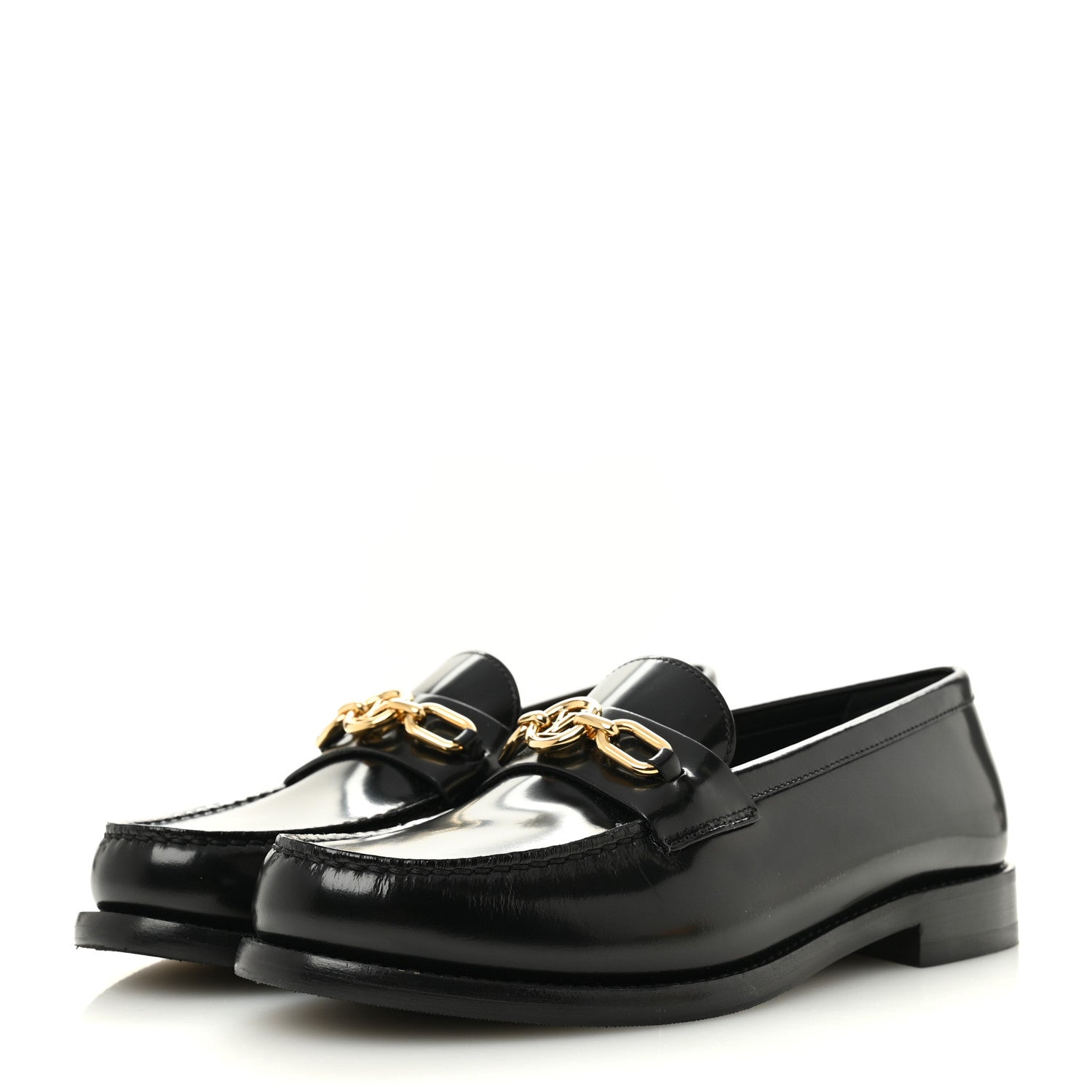 Louis Vuitton Glazed Calfskin Chess Flat Loafer 37.5 Black 4 of 10