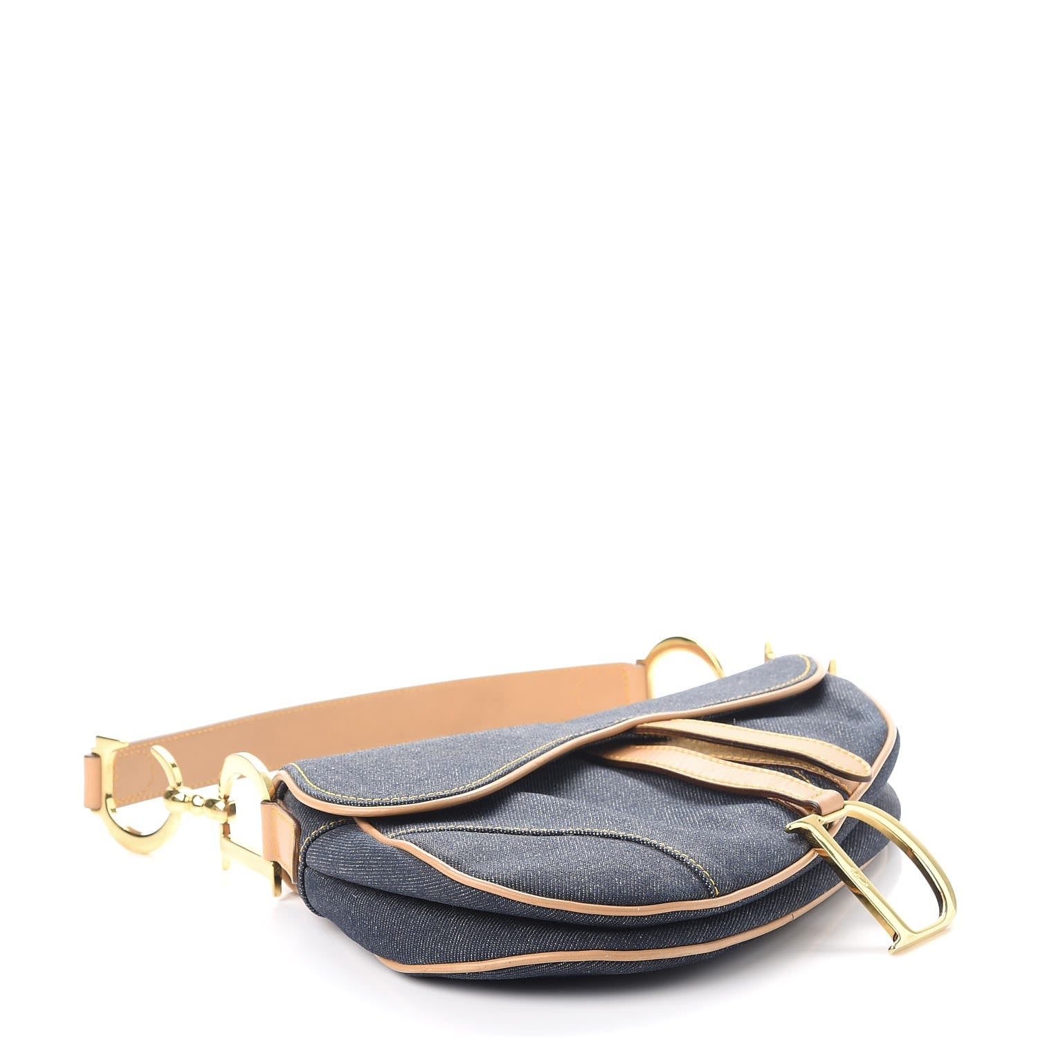 Christian Dior Denim Calfskin Saddle Bag Blue 4 of 9