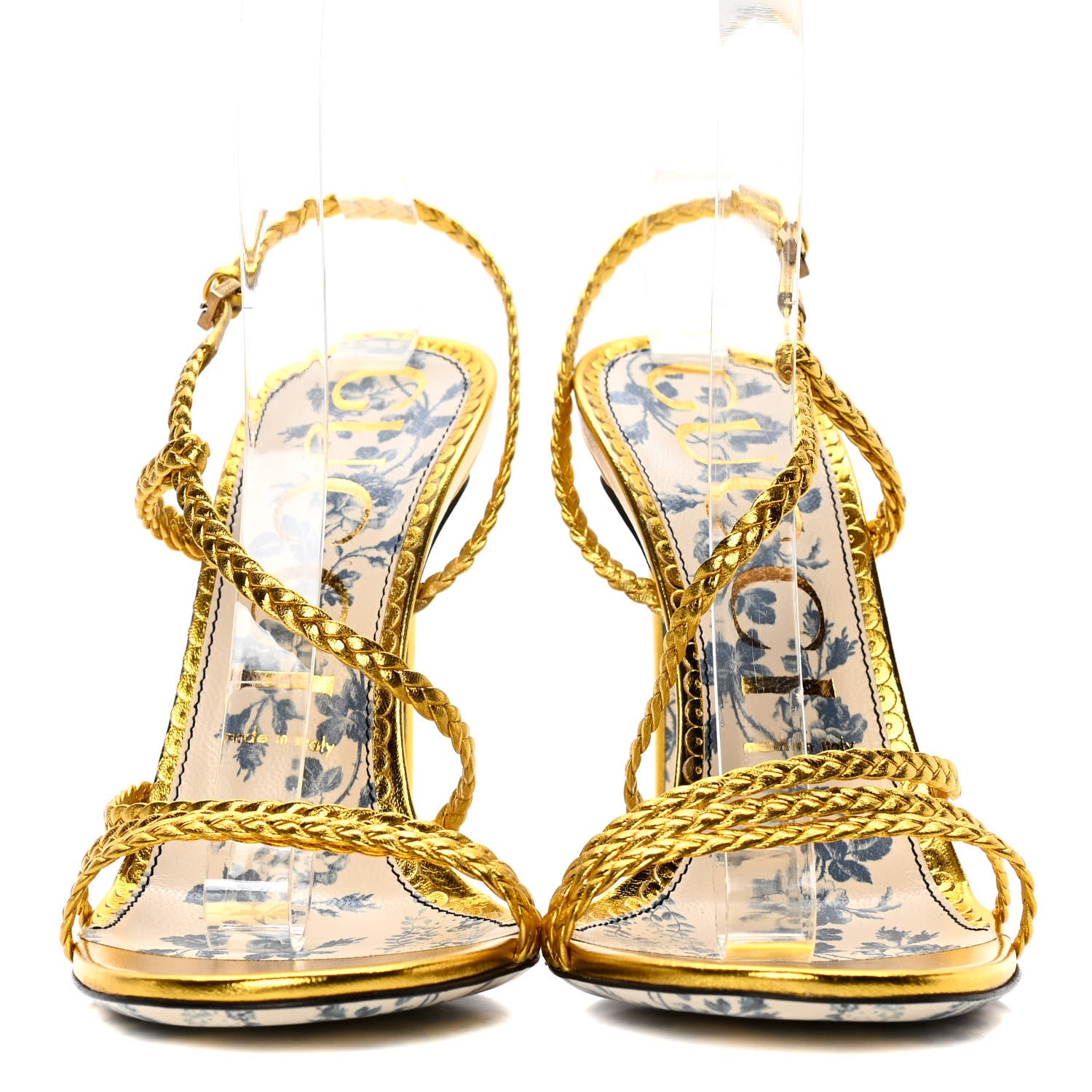 Gucci Metallic Nappa Braided Haines High Heel Sandals 39.5 Gold 2 of 9