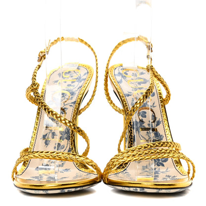 Gucci Metallic Nappa Braided Haines High Heel Sandals 39.5 Gold 2 of 9